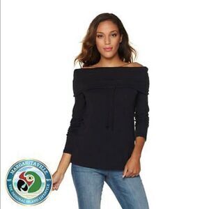 margaritaville off shoulder drawstring cowl neck long sleeve knit top